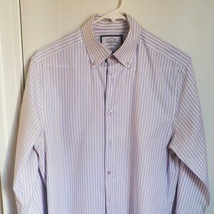 Charles Tyrwhitt non-iron slim-fit lavender stripe shirt, button-down collar